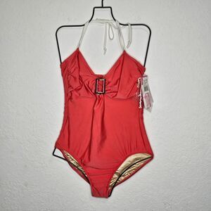 Niki Wior‎ Red One Piece Halter Pinup Style Bathing Swim Suit Size 16 NEW